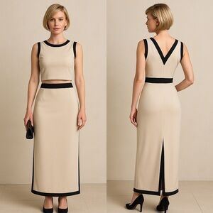 Elegant Cream and Black Women's Skirt and Top